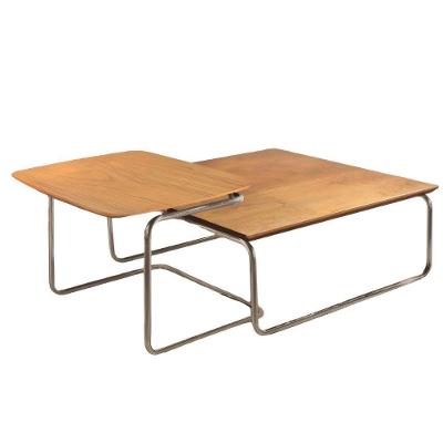 Conjunto Mesa De Centro Munique Castanho Base Em Metal Champanhe