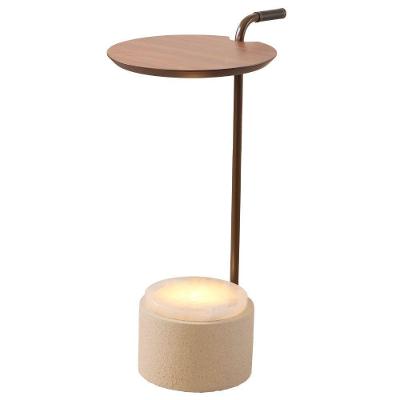Mesa Lateral Lunar Castanho Base Off White Com Iluminação
