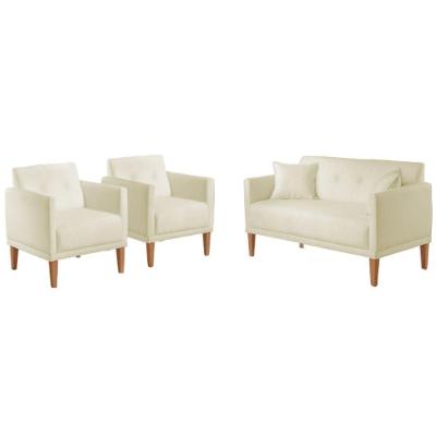 Conjunto Poltronas Helena Linho Bege Com Pés Em Madeira