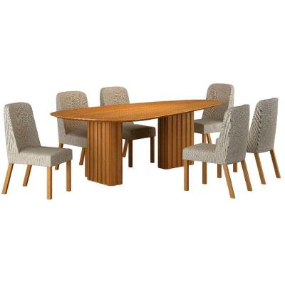 Conjunto Sala De Jantar Isis Cinamomo 6 Cadeiras Linho Palha Base Em Madeira 2 M Leifer Móveis