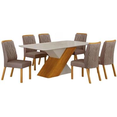 Conjunto Sala De Jantar Ilhéus Cinamomo Off White 6 Cadeiras Veludo Camurça Base Em Madeira 1,80 M Leifer Móveis