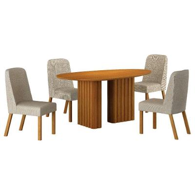 Conjunto Sala De Jantar Isis Cinamomo 4 Cadeiras Linho Palha Base Em Madeira 1,35 M Leifer Móveis
