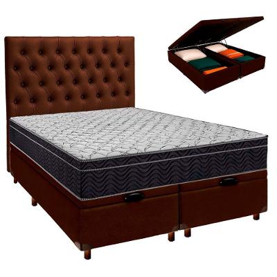 Box Baú Marrom Com Colchão Casal Airtech 150 Ortobom + Cabeceira