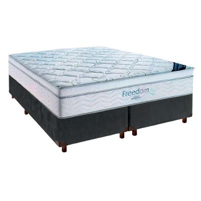 Cama Box Cinza + Colchão Casal Freedom Ortobom