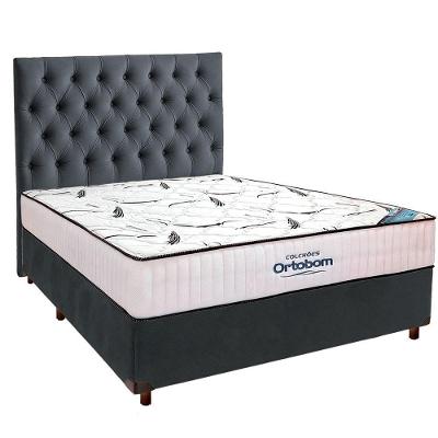 Cama Box Cinza Com Colchão Casal High Foam Ortobom E Cabeceira