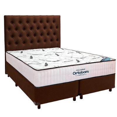 Cama Box Marrom+ Colchão Queen High Foam Ortobom + Cabeceira