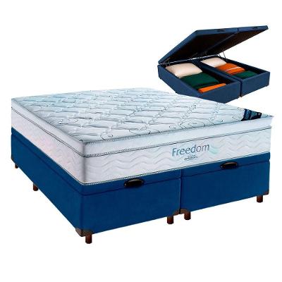 Box Baú Blindado Azul + Colchão Queen Freedom Ortobom