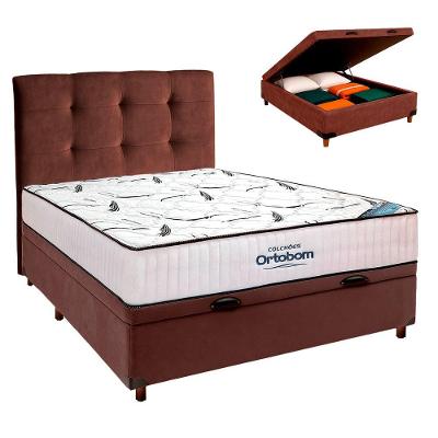 Box Bau Marrom+colchão Casal High Foam Ortobom+cabeceira