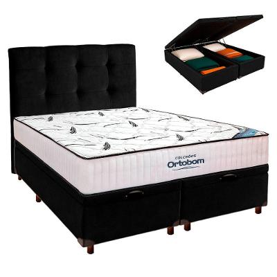 Bau Blindado Preto Com Colchão Queen High Foam Ortobom+cabeceira