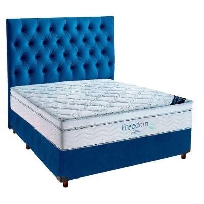 Cama Box Azul Com Colchão Casal Freedom Ortobom E Cabeceira