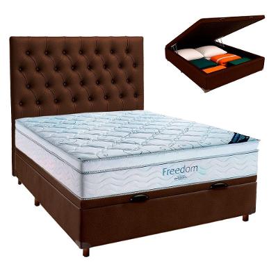Cama Box Bau Marrom Com Colchão Casal Freedom Ortobom+cabeceira