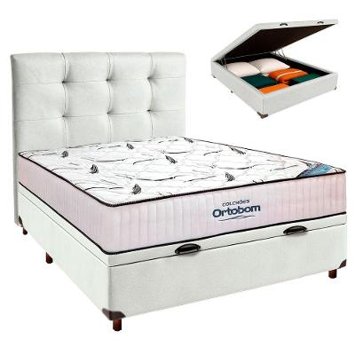 Box Baú Branco Com Colchão Casal High Foam Ortobom + Cabeceira