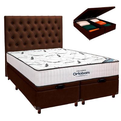 Box Bau Marrom Com Colchão Casal High Foam Ortobom+cabeceira