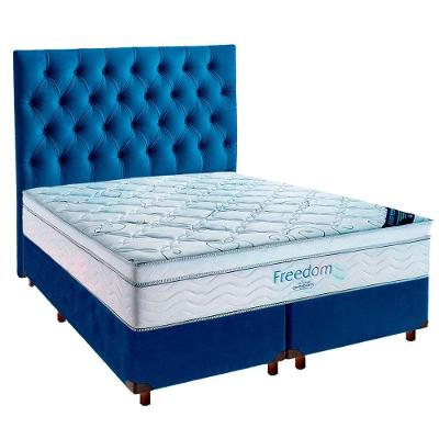 Cama Box Azul + Colchão Queen Freedom Ortobom + Cabeceira