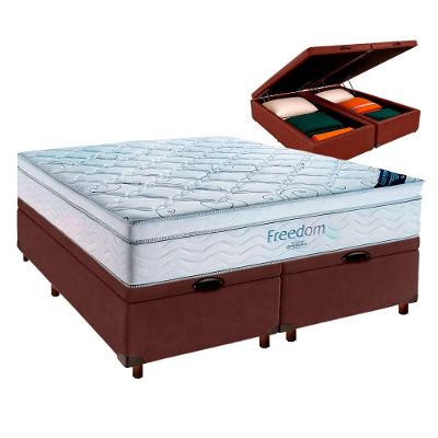 Box Bau Blindado Marrom + Colchão Queen Freedom Ortobom