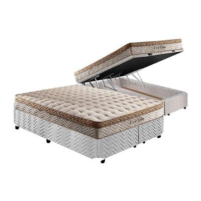 Cama Box Baú Queen: Colchão Molas Ensacadas Paropas Eco Linho + Base Rústico White(158X198)