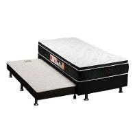 Cama Box c/Auxiliar Solteiro: Colchão Espuma Castor D33 Black e White + Base CRC Courano Black(88x188) - 1