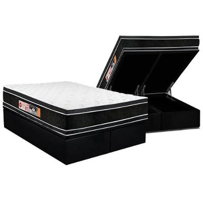 Cama Box Baú Queen: Colchão Espuma D33 Castor Black E White Air Pillow + Base Black(158X198)