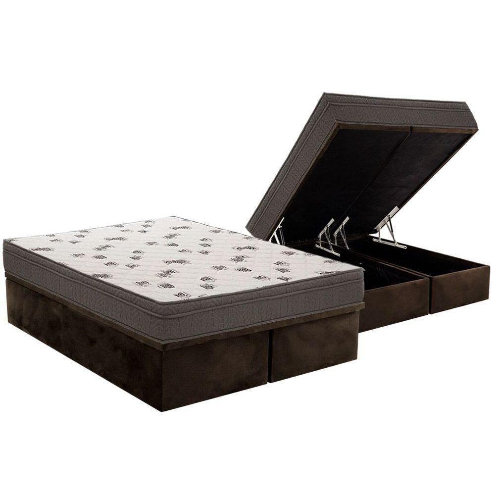 Cama Box Baú Queen: Colchão Espuma D45 Ortobom Light Saúde OrtoPillow + Base CRC Suede Brown(158x198) - 1