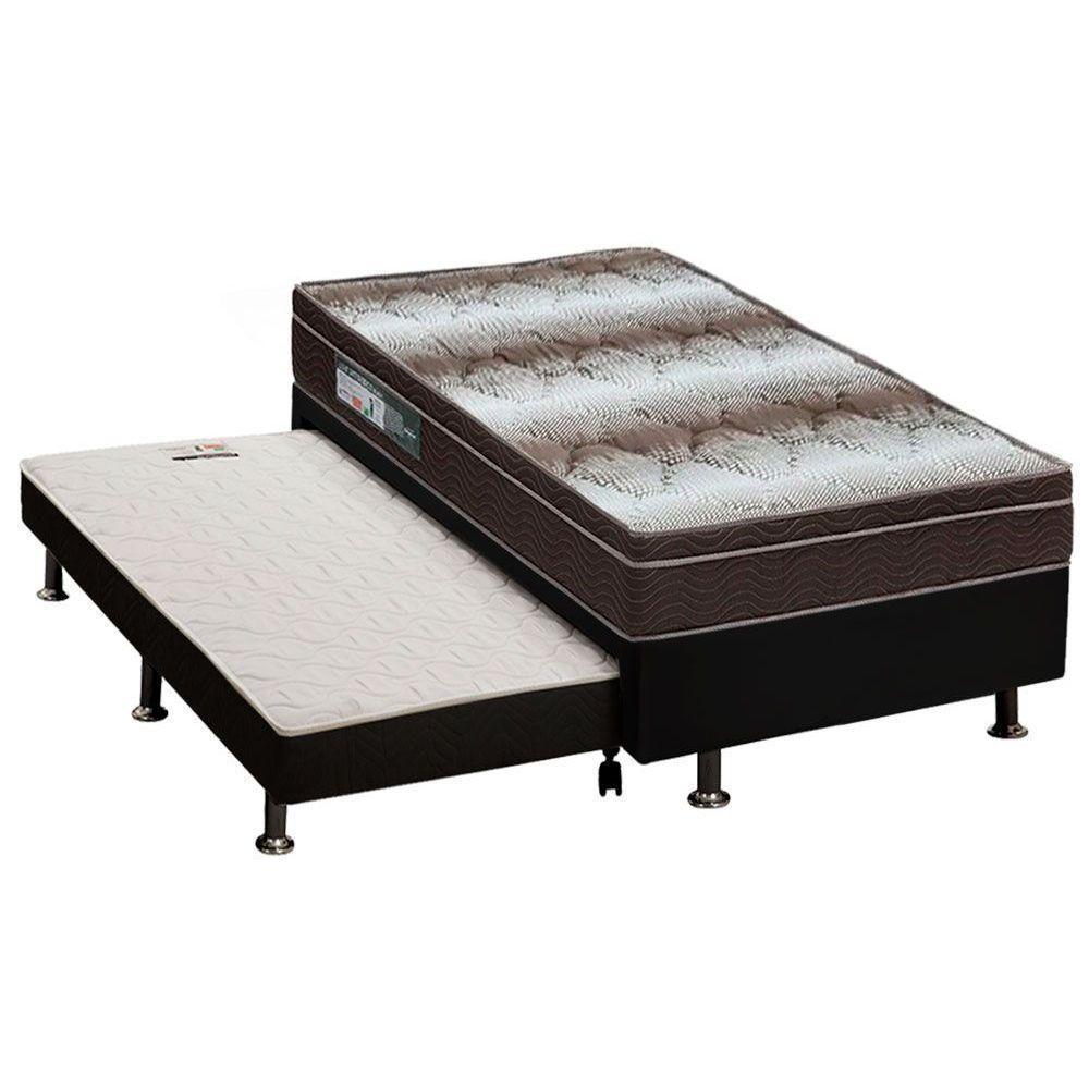 Cama Box c/Auxiliar Solteiro: Colchão Ortopédico Ortobom Light + Base CRC Courano Black(88x188) - 1