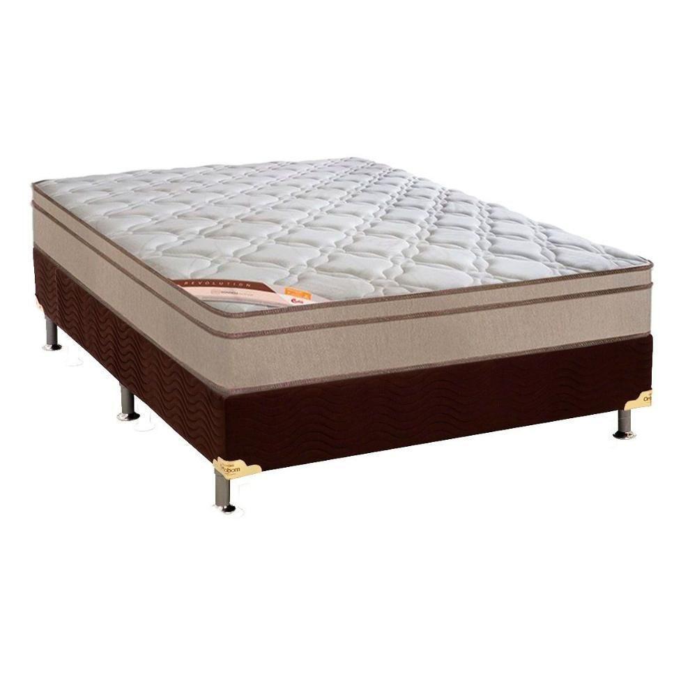 Cama Box Casal: Colchão Molas Castor Pocket Revolution Híbrido + Base CRC Suede Marrom(138x188) - 1