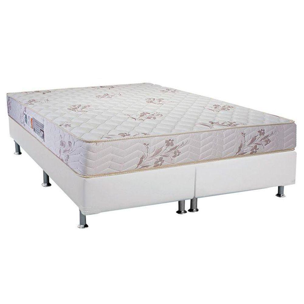 Cama Box Queen: Colchão Espuma D45 Luckspuma Gran Luck Floral Pró Saúde + Base CRC Courano White(158x198) - 1