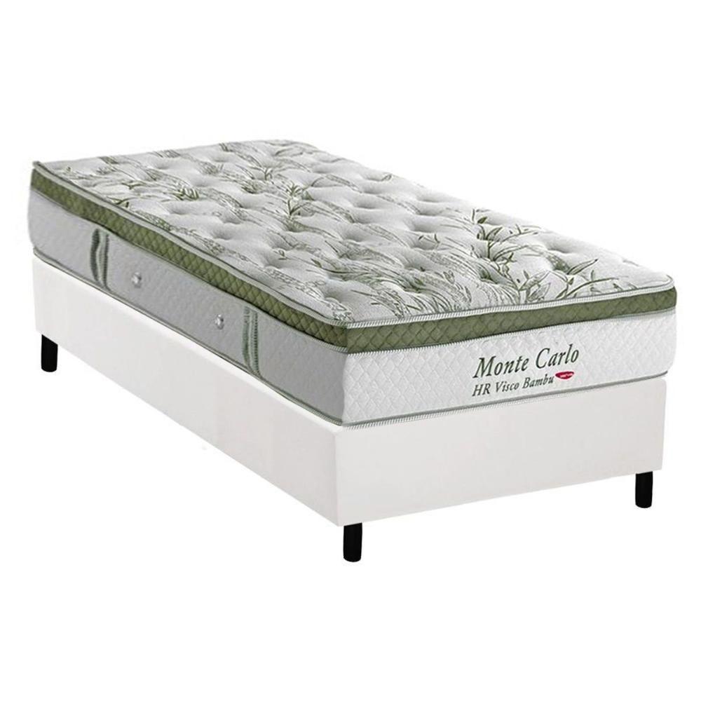 Cama Box Solteiro: Colchão Molas Ensacadas Herval MasterPocket Monte Carlo HR Visco + Base CRC Courano Branco(88x188) - 1