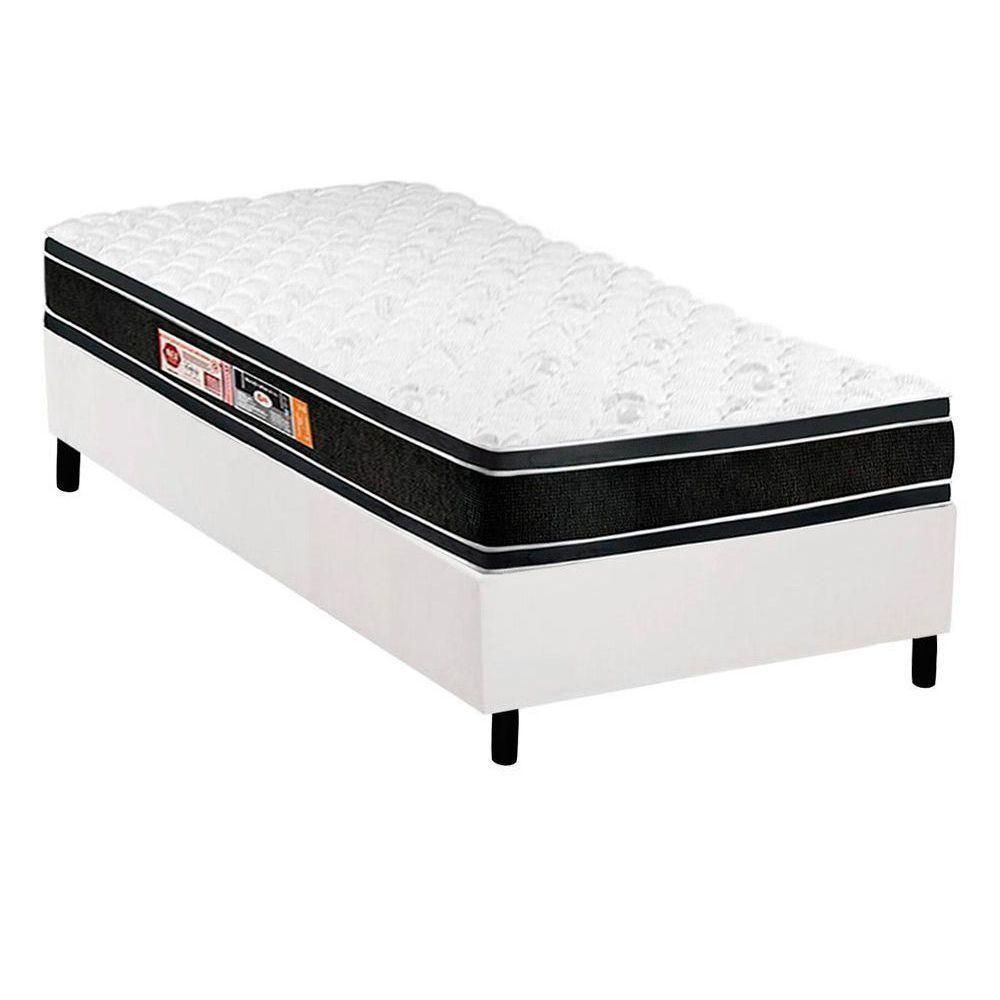 Cama Box Solteiro: Colchão Espuma D33 Castor Black e White + Base CRC Courano White(88x188) - 1
