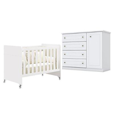 Berço Americano Evolution 4 Em 1 Branco Acetinado Reller E Cômoda Americano Branco Hp - Henn