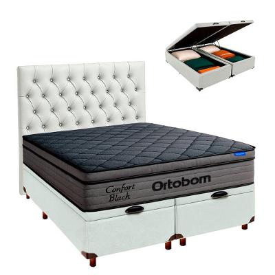 Baú Branco + Cabeceira + Colchão Casal Confort Black Ortobom
