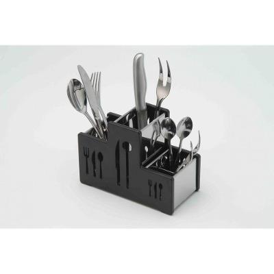 Porta Talher Em Inox E Lateral Em Pp Preto Domum