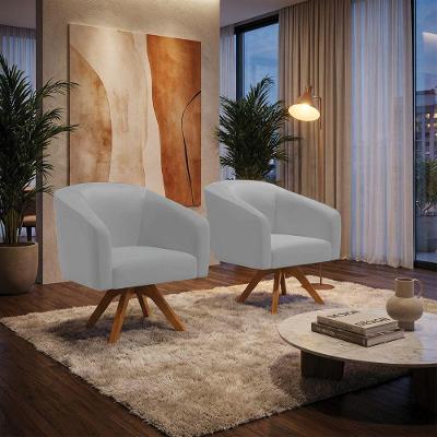 Poltrona Sala Decorativa Kit 2 Stella Base De Madeira Giratória Mm30 Sintético Cinza D03 - D'rossi