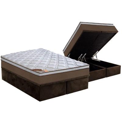 Cama Box Baú King: Colchão Molas Ensacadas Castor Pocket Revolution + Base Crc Suede Brown(193X203)