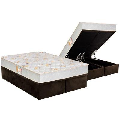 Cama Box Baú Queen: Colchão Espuma Castor D28 Sleep Max Duplo + Base Crc Suede Brown(158X198)