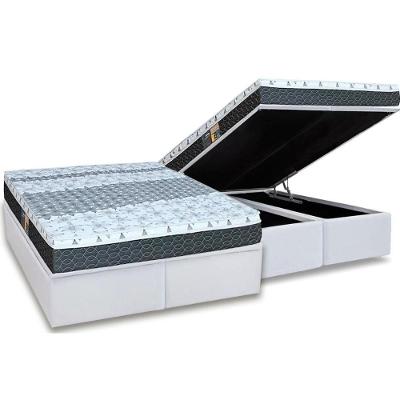 Cama Box Baú King: Colchão Molas Castor Bonnel System Class One Face + Base White(193X203)