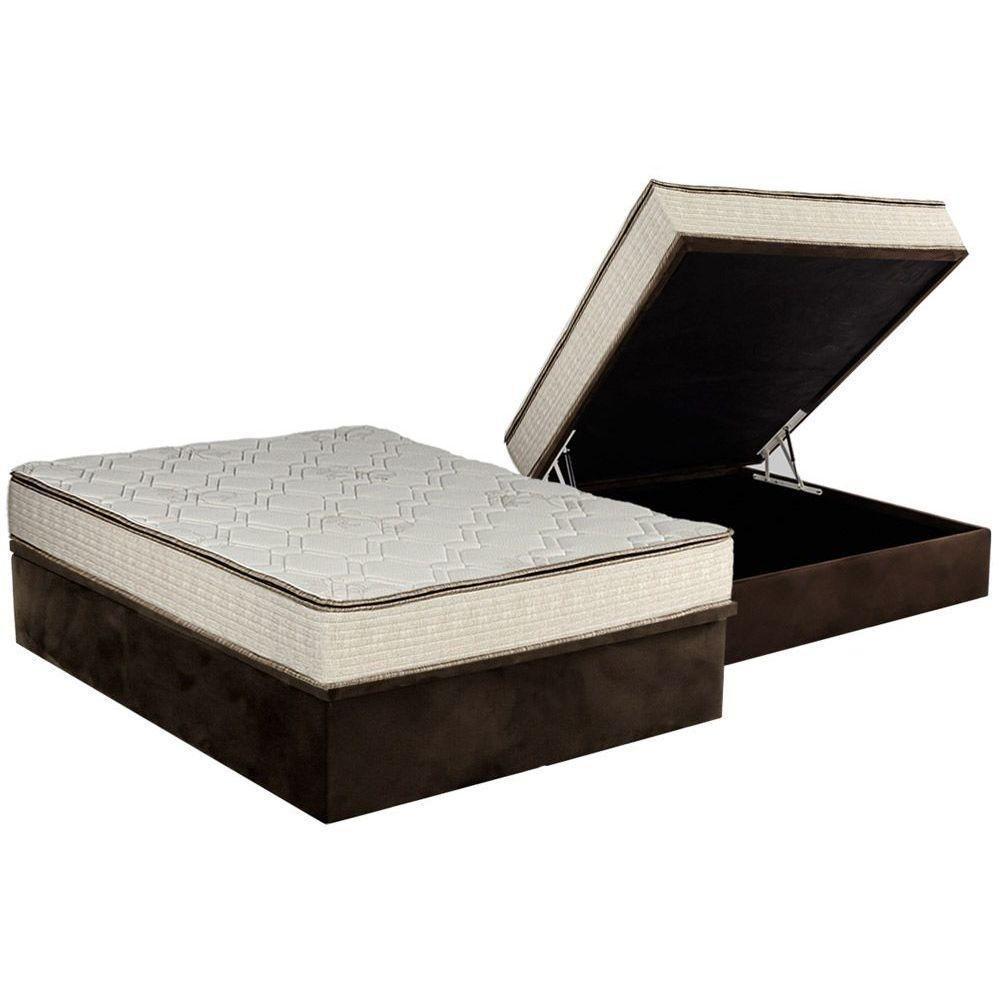 Cama Box Baú Casal: Colchão Molas Luckspuma Bonnel Montreal Spring + Base CRC Suede Brown(138x188) - 1