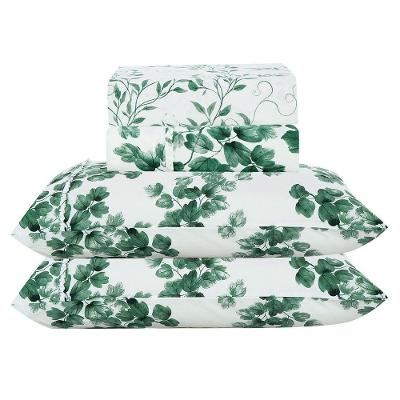 Jogo De Lençol Lislie King 4 Peças Micropercal 300 Fios Estampado Floral - Esmeralda - 100% Poliéster