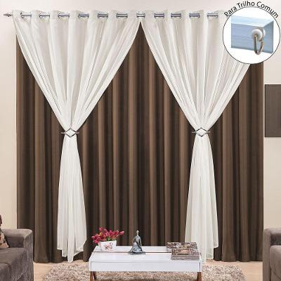 Cortina Jéssica 2,00M X 1,70M Tecido Microfibra Com Voal Exclusiva Para Trilho Comum - Tabaco