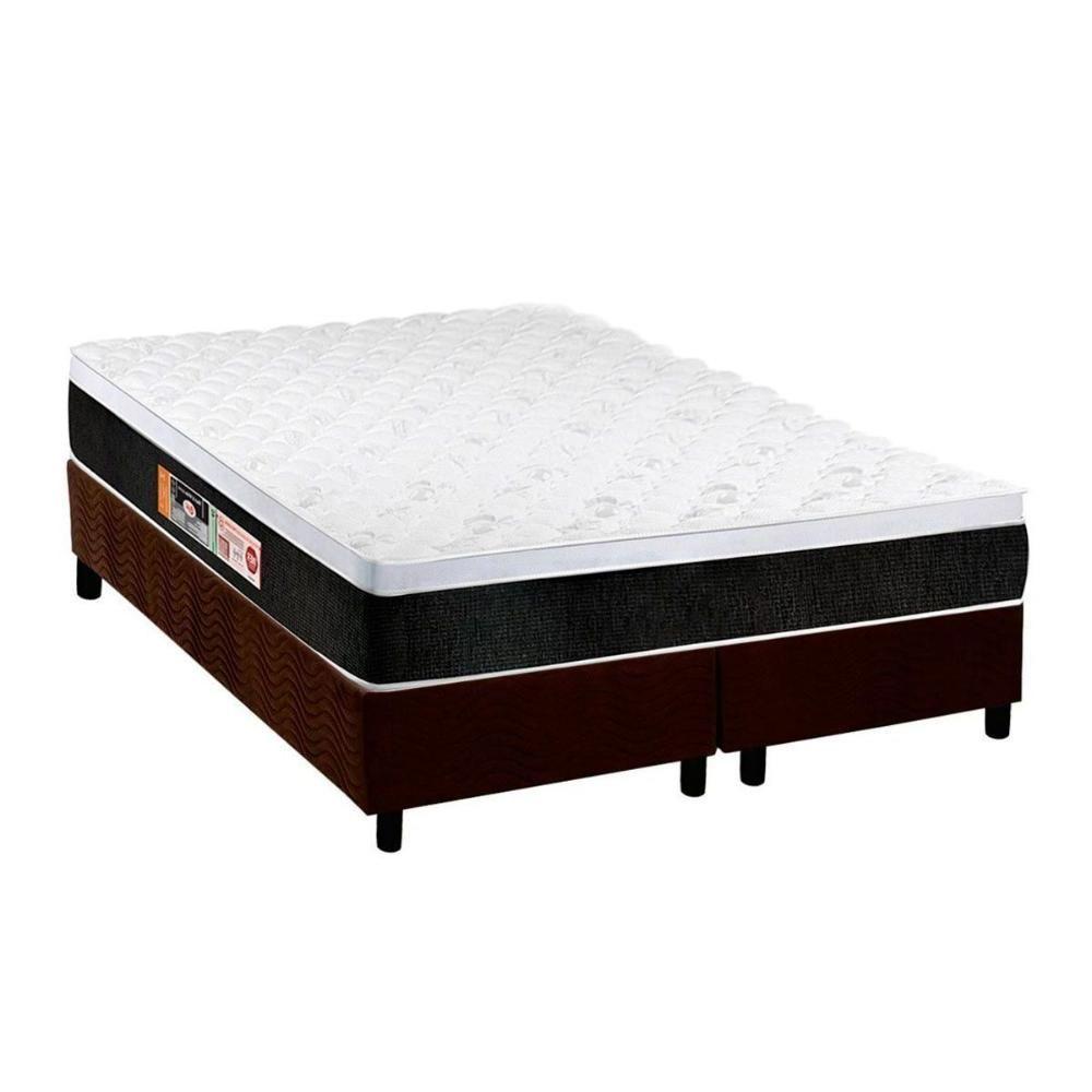 Cama Box Queen: Colchão Espuma D45 Castor Black e White AIR + Base CRC Suede Brown(158x198) - 1