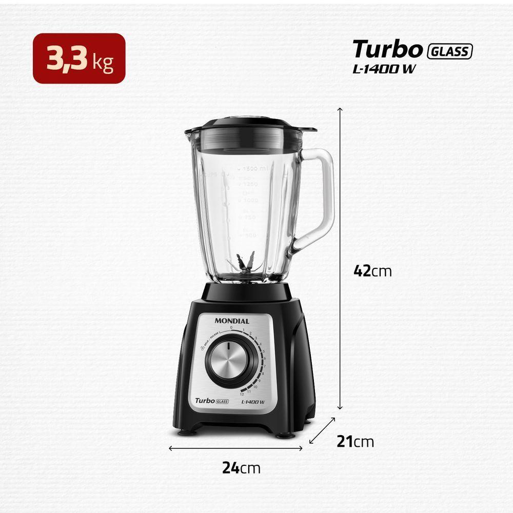 Liquidificador Mondial Turbo Glass L-1400-Gi 127V/60Hz - 6