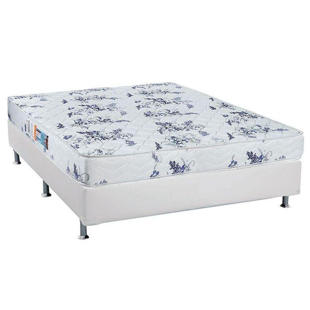 Cama Box Casal: Colchão Espuma Luckspuma D28 Celebrity + Base CRC Courano White(138x188) - 1