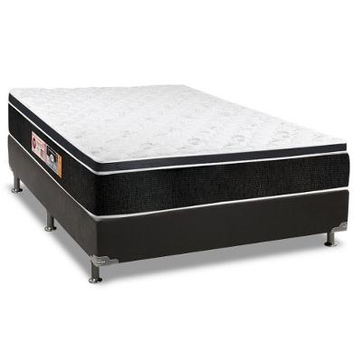 Cama Box Casal: Colchão Espuma Castor D33 Black e White Double Face + Base CRC Suede Black(138x188)