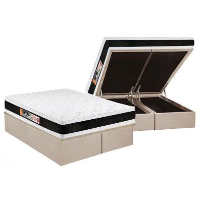Kit Cama Box Queen Colchão Espuma D45 Baú Suede Bege Colchões Castor