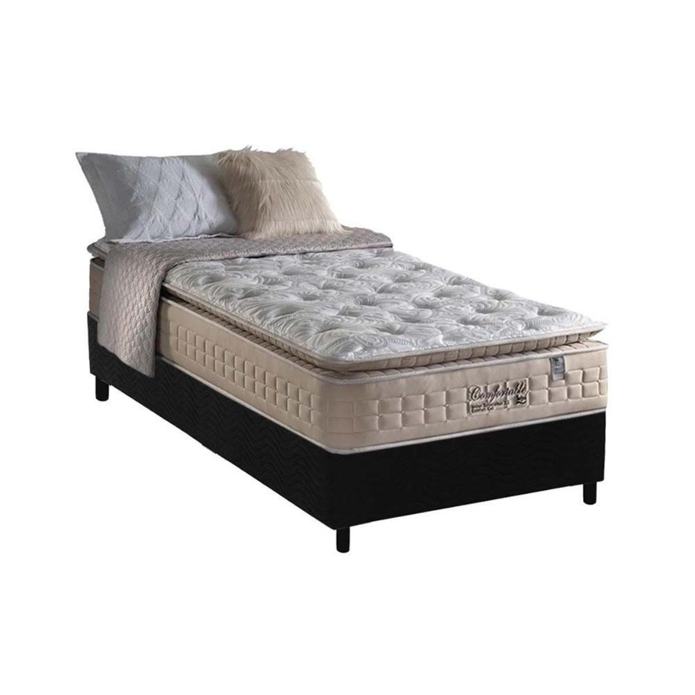 Cama Box Box Solteiro: Colchão Molas Ensacadas Anjos MasterPocket Confortable + Base CRC Suede Preto(96x203) - 1