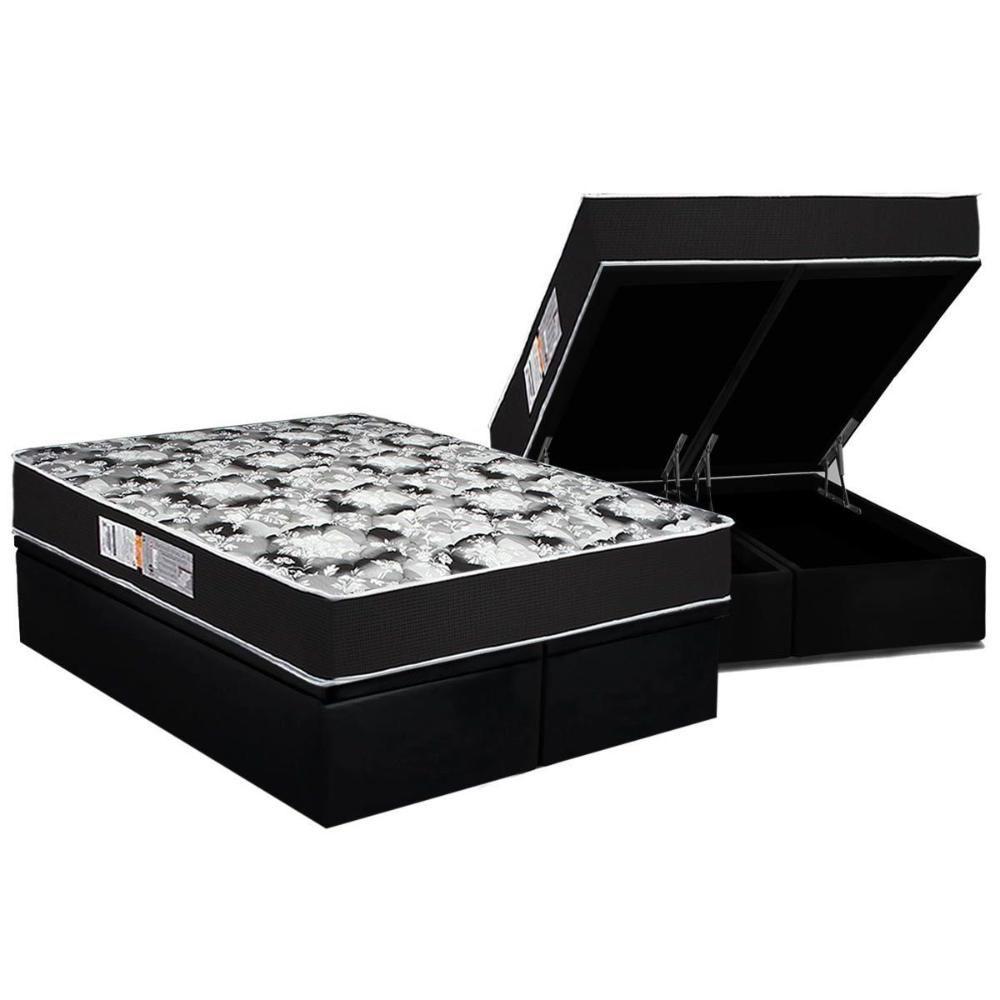 Cama Box Baú Queen: Colchão Espuma D45 Luckspuma Gran Luck Pro + Base CRC Suede Black(158x198) - 1