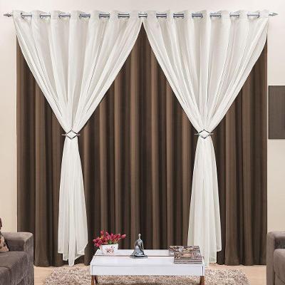 Cortina Jéssica 3 Metros Tabaco Tecido Microfibra Com Voal Clássica Cromada