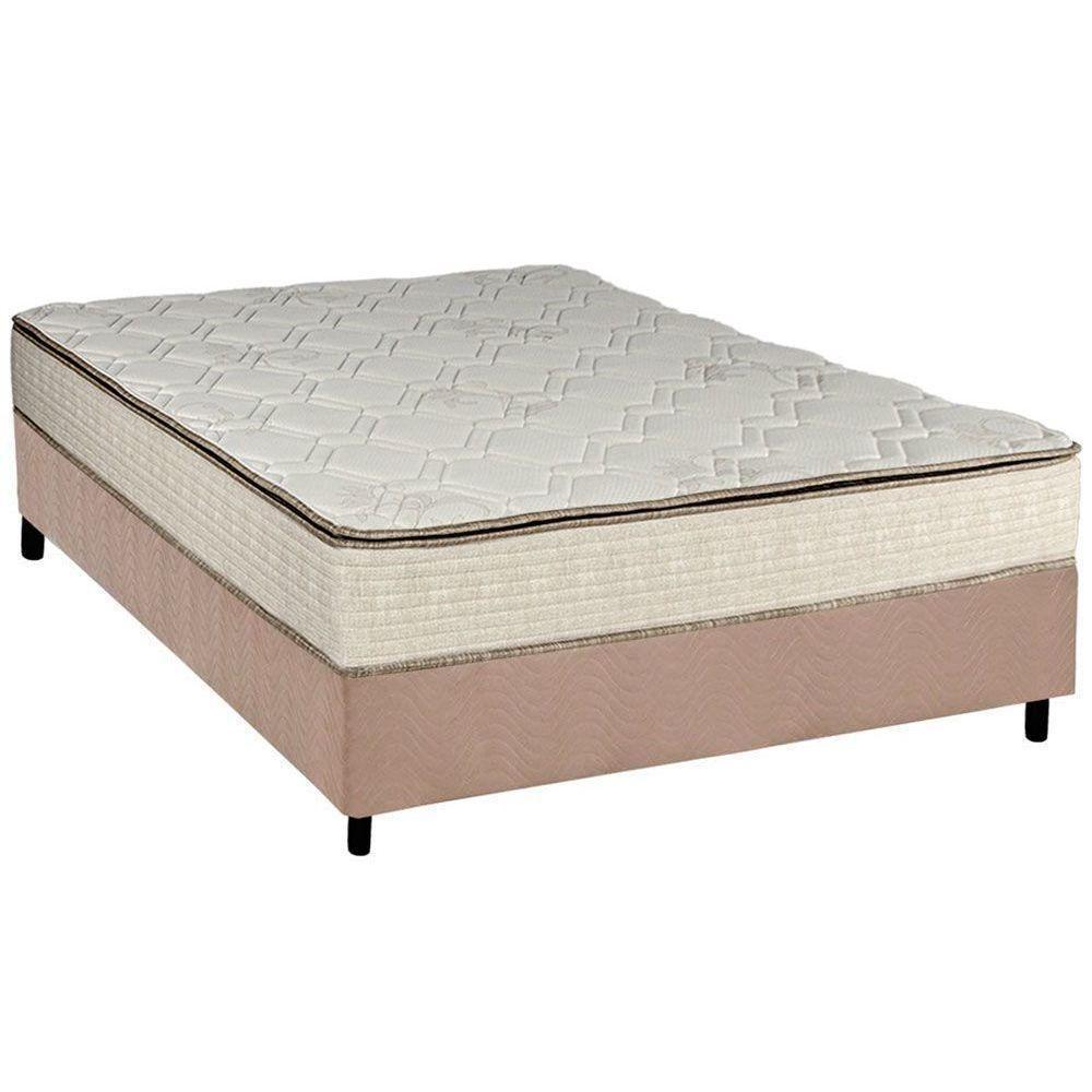 Cama Box Casal: Colchão Molas Luckspuma Bonnel Montreal Spring + Base CRC Suede Bege(138x188) - 1