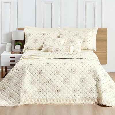 Kit Cobre Leito Colcha Nuance Casal 06 Peças Percal 200 Fios 100% Algodão Bordado - Vanilla