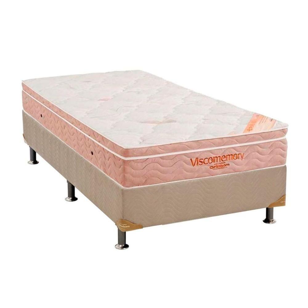 Cama Box Solteiro: Colchão Espuma Ortobom Viscomemory + Base CRC Suede Clean(88x188) - 1