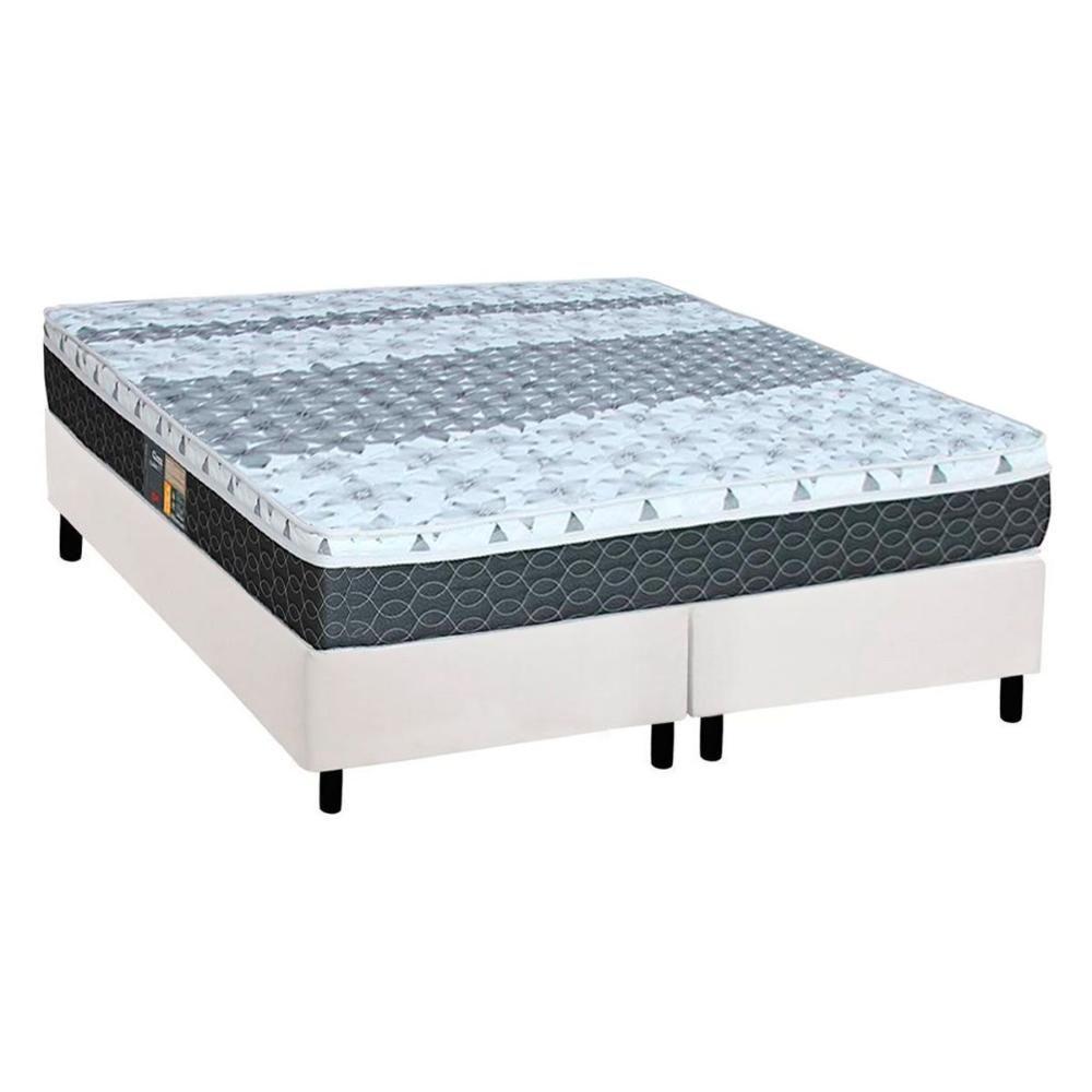 Cama Box King: Colchão Molas Bonnel Castor System Class + Base Crc Courano White(193X203) - 1